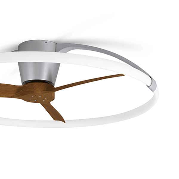 Detalle de Ventilador de techo LED ultra silencioso Nogal y Plata Nepal 7533 Mantra | LeonLeds