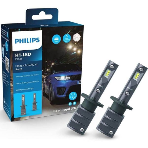 Bombillas LED H1 Philips Ultinon Pro6000 Boost HL - Máxima Visibilidad y Rendimiento +300% 11258U60BX2 Caja