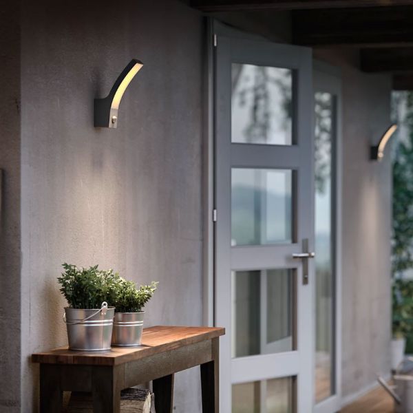 Aplique mural de exterior LED con sensor de movimiento SPLAY 12W 2700K, antracita, estanco al agua