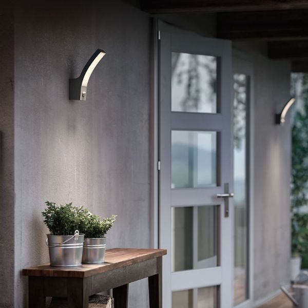 Aplique mural de exterior LED con sensor de movimiento SPLAY 12W  4000K, antracita, estanco al agua