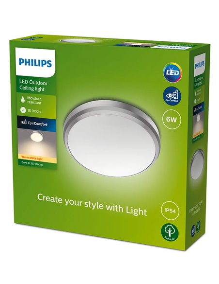 Plafón LED de exterior DORIS 6W 2700K/4000K Níquel Estanco al agua