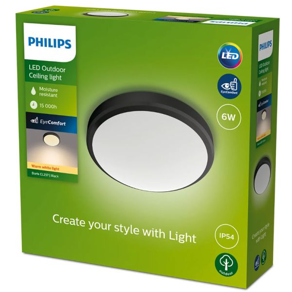 Plafonnier extérieur LED DORIS 6W 2700K/4000K Noir Etanche