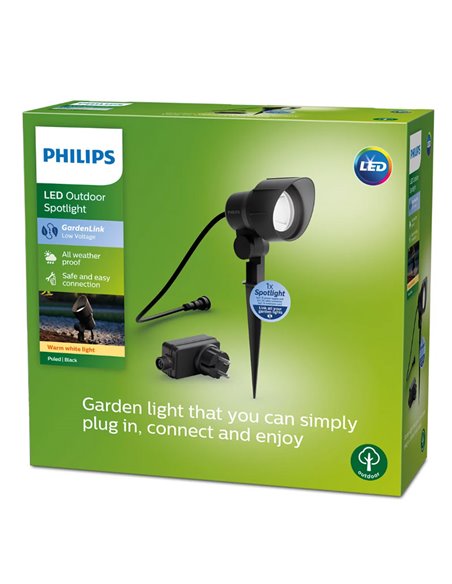 Pica de tierra LED GARDENLINK con enchufe 6 W 2700K negro Baja tensión estanco al agua