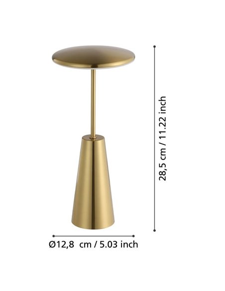 Lampe de table d'extérieur LED rechargeable PICCOLA en laiton brossé 2400K-3000K-4000K, IP54