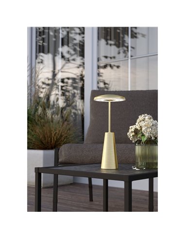 Lampe de table d'extérieur LED rechargeable PICCOLA en laiton brossé 2400K-3000K-4000K, IP54