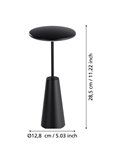 Lampe de table d'extérieur LED rechargeable PICCOLA noire 2400K-3000K-4000K, IP54