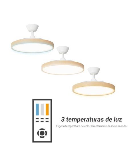 3 Tono de luz Ventilador de Techo Retráctil BOMBAY ESTILO M - Innovación y Estilo en Madera con Temporizador y Nature Wind