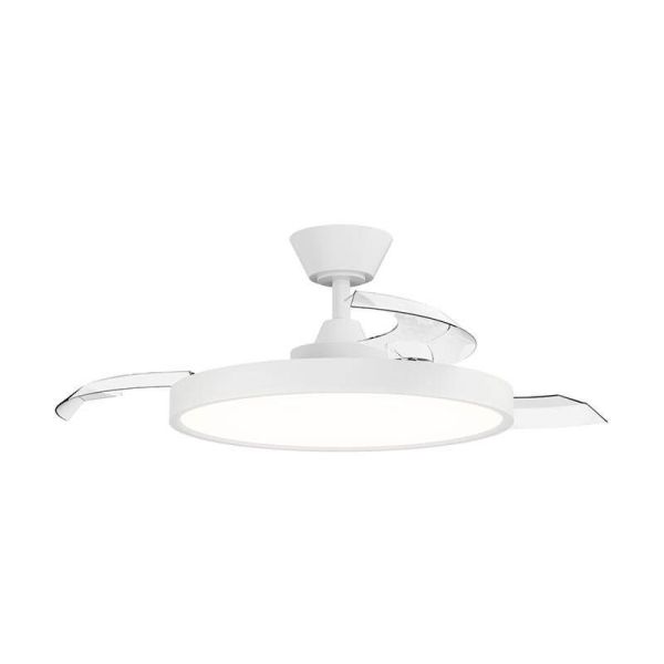 Ventilateur de plafond rétractable BOMBAY STYLE M avec lumière LED à intensité variable, vent naturel blanc mat