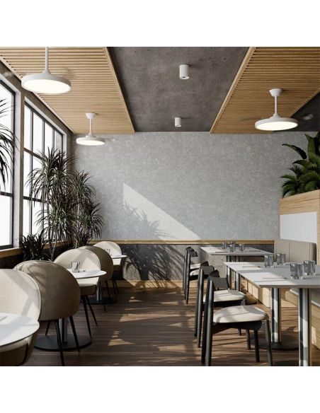 Ventilateur de plafond rétractable pour restaurant BOMBAY S STYLE avec lumière LED à intensité variable, blanc mat