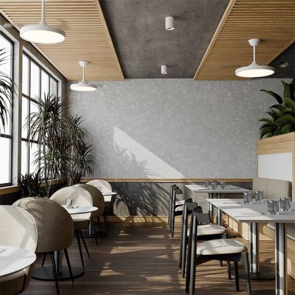 Restaurante Ventilador de Techo Retráctil BOMBAY ESTILO S con Luz LED Regulable, Blanco Mate