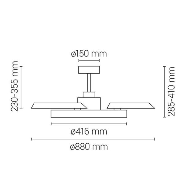 Medidas Ventilador de Techo con aspas Retráctiles BOMBAY ESTILO S con Luz LED Regulable, Negro Sulion