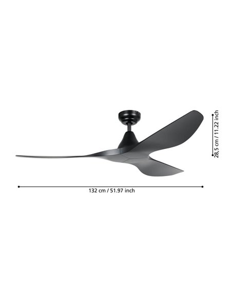 Ventilador de techo sin luz PORTSEA de interior negro DC Ø132cm