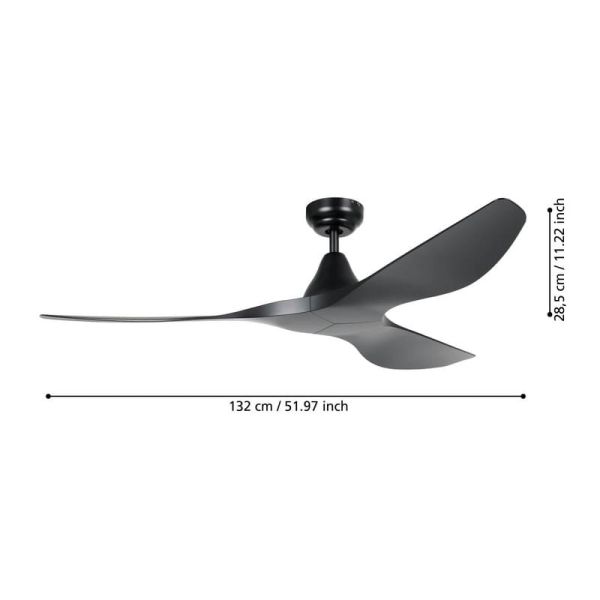 Ventilador de techo sin luz PORTSEA de interior negro DC Ø132cm