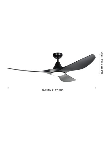 Ventilador de techo LED 19W PORTSEA negro 2300Lm CCT 3000K-4000K-5000K para interior