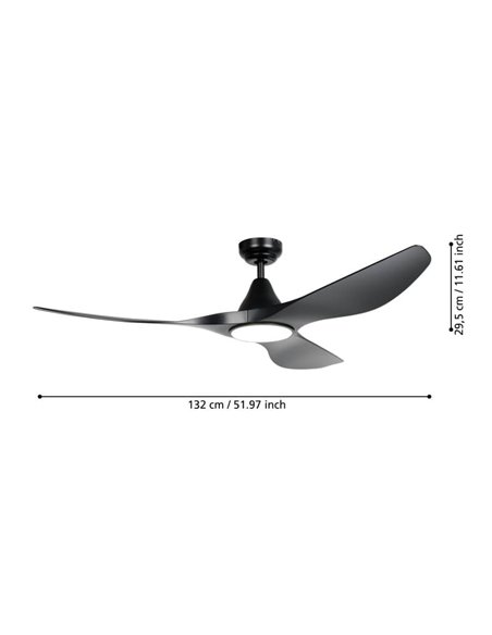 Ventilador de techo LED 19W PORTSEA negro 2300Lm CCT 3000K-4000K-5000K para interior