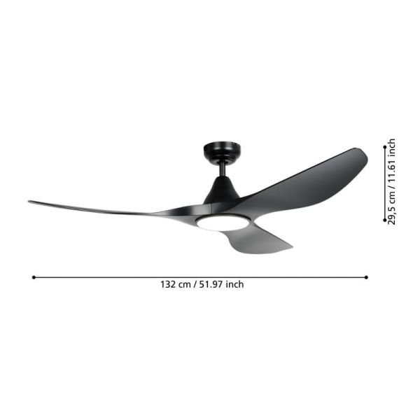 Ventilador de techo LED 19W PORTSEA negro 2300Lm CCT 3000K-4000K-5000K para interior