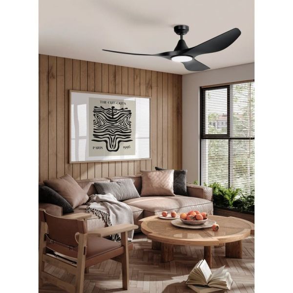 Ventilador de techo LED 19W PORTSEA negro 2300Lm CCT 3000K-4000K-5000K para interior