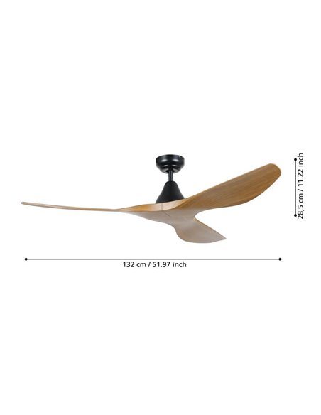 Ventilador de teto DC de madeira PORTSEA sem luz Ø130cm para uso interno