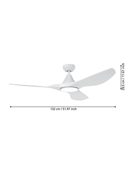 Ventilador de techo con luz LED 19W PORTSEA blanco 2300Lm CCT 3000K-4000K-5000K, interior