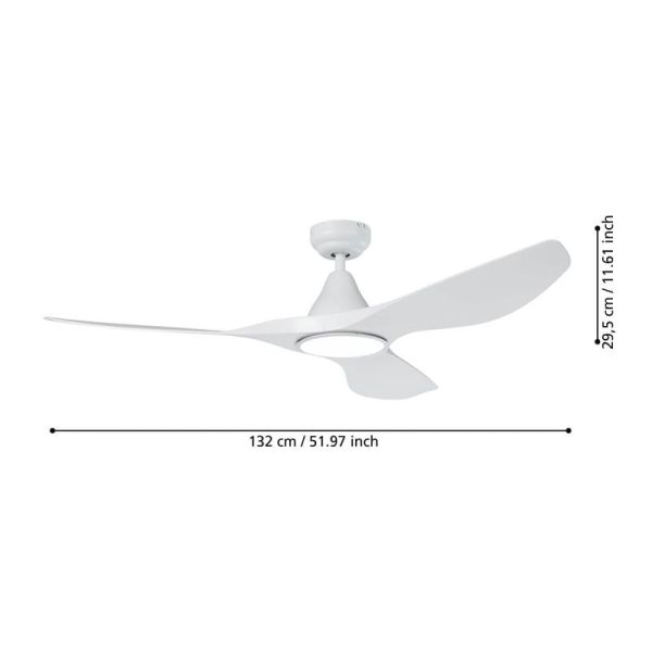 Ventilador de techo con luz LED 19W PORTSEA blanco 2300Lm CCT 3000K-4000K-5000K, interior