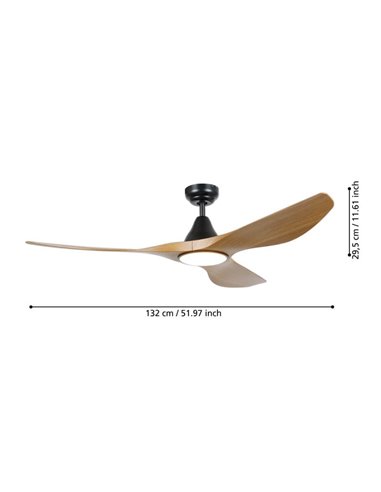 Ventilador de teto LED 19W PORTSEA madeira 2300Lm CCT 3000K-4000K-5000K, interior