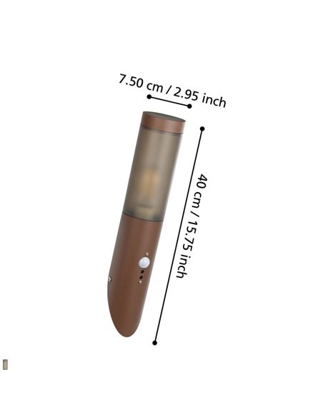Applique d'extérieur à capteur HELSINKI en acier inoxydable marron rouille E27