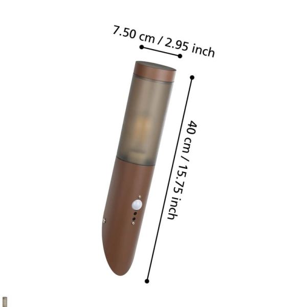 Applique d'extérieur à capteur HELSINKI en acier inoxydable marron rouille E27