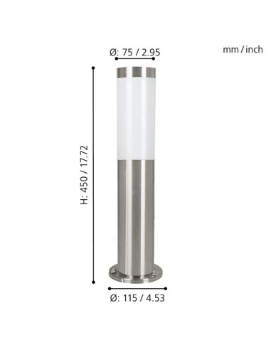 Baliza de exterior anclada al suelo HELSINKI de acero inoxidable 45cm de alto Ø75mm