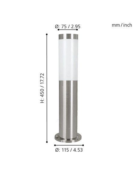 Baliza de exterior anclada al suelo HELSINKI de acero inoxidable 45cm de alto Ø75mm
