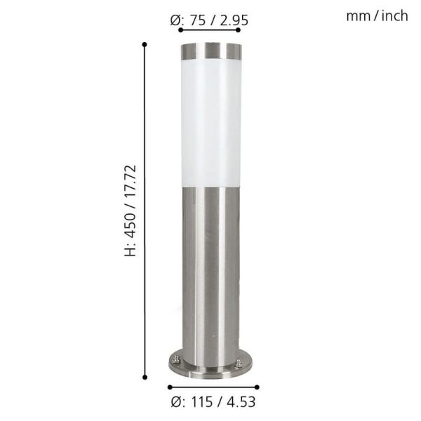 Baliza de exterior anclada al suelo HELSINKI de acero inoxidable 45cm de alto Ø75mm