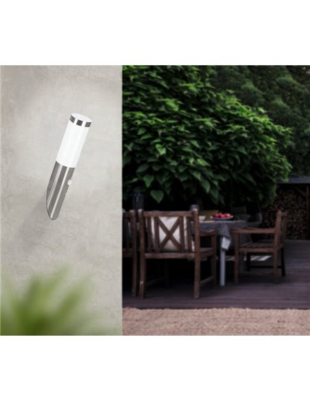 Aplique de pared exterior con Sensor HELSINKI de acero inoxidable, E27 Ø75mm