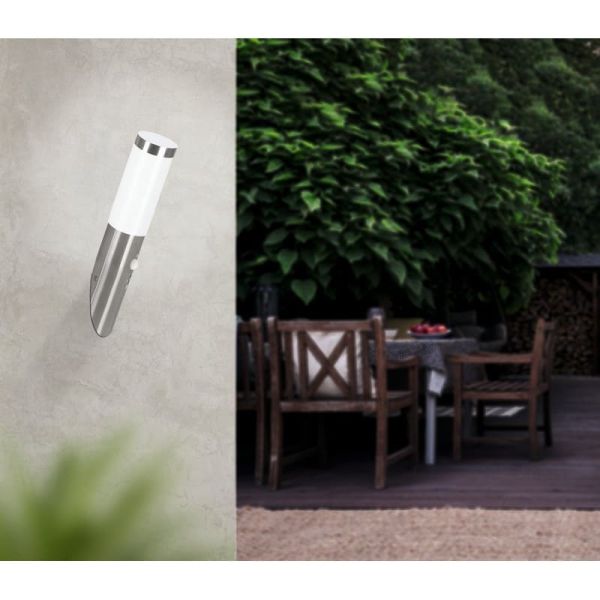 Aplique de pared exterior con Sensor HELSINKI de acero inoxidable, E27 Ø75mm
