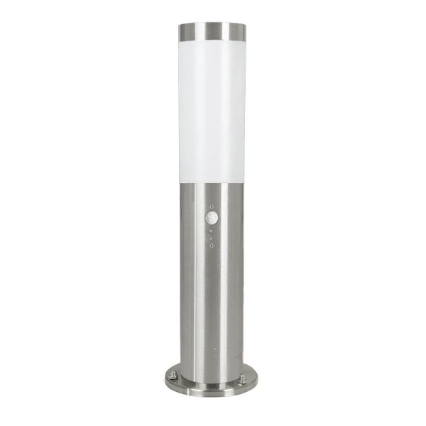 Baliza de pie exterior HELSINKI de acero inoxidable E27 con sensor, 450mm de altura Ø 75mm