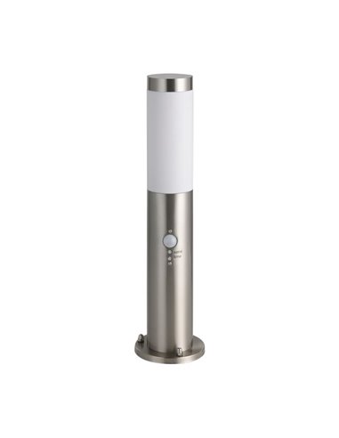 Baliza de pie exterior HELSINKI de acero inoxidable E27 con sensor, 450mm de altura Ø 75mm