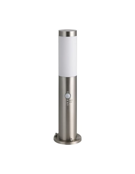 Baliza de pie exterior HELSINKI de acero inoxidable E27 con sensor, 450mm de altura Ø 75mm