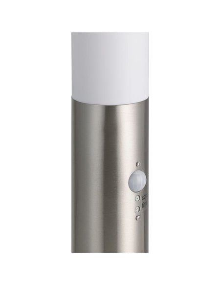 Baliza de pie exterior HELSINKI de acero inoxidable E27 con sensor, 450mm de altura Ø 75mm