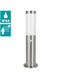 Baliza de pie exterior HELSINKI de acero inoxidable E27 con sensor, 450mm de altura Ø 75mm
