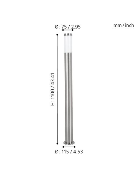 Baliza alta de exterior HELSINKI de acero inoxidable 1100mm altura Ø75mm E27 IP65