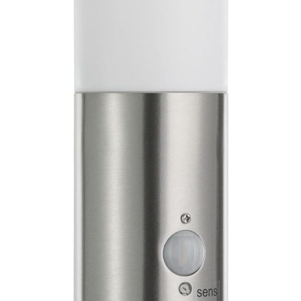 Baliza alta de exterior con sensor de movimiento HELSINKI de acero inoxidable 1100mm altura Ø75mm E27 IP65