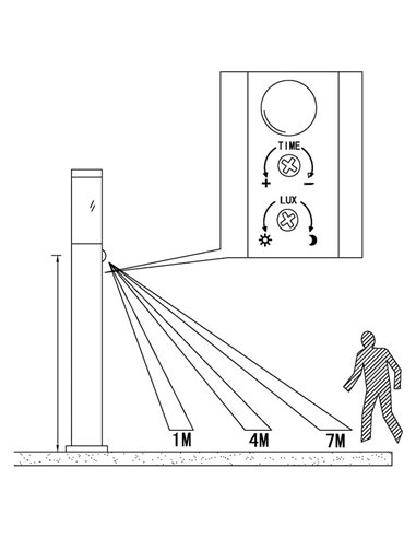 Baliza alta de exterior con sensor de movimiento HELSINKI de acero inoxidable 1100mm altura Ø75mm E27 IP65