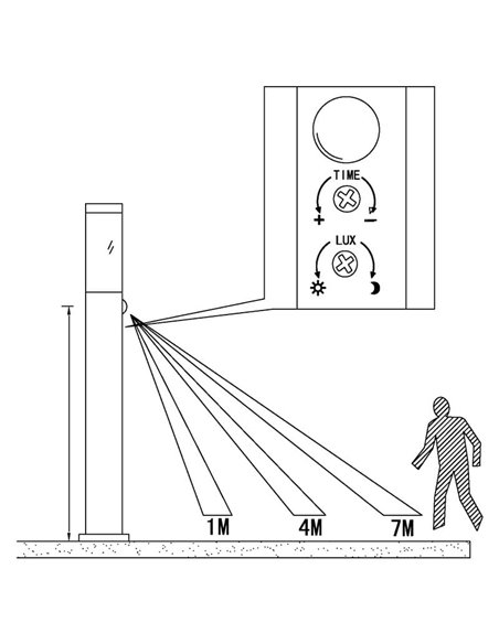 Baliza alta de exterior con sensor de movimiento HELSINKI de acero inoxidable 1100mm altura Ø75mm E27 IP65