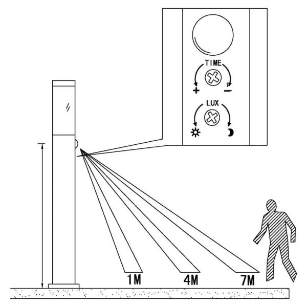 Baliza alta de exterior con sensor de movimiento HELSINKI de acero inoxidable 1100mm altura Ø75mm E27 IP65