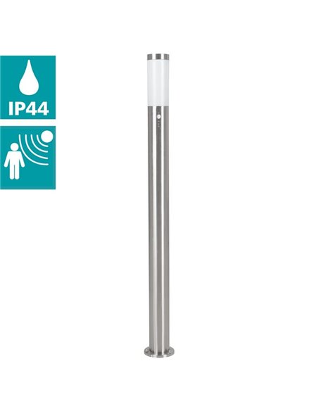 Baliza alta de exterior con sensor de movimiento HELSINKI de acero inoxidable 1100mm altura Ø75mm E27 IP65