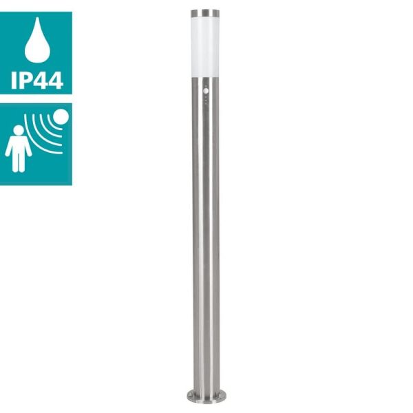 Baliza alta de exterior con sensor de movimiento HELSINKI de acero inoxidable 1100mm altura Ø75mm E27 IP65