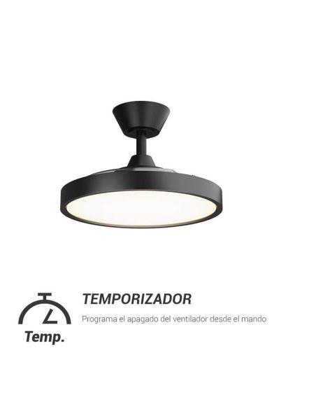 Temporizador Ventilador de Techo con aspas Retráctiles BOMBAY ESTILO S con Luz LED Regulable, Negro Sulion