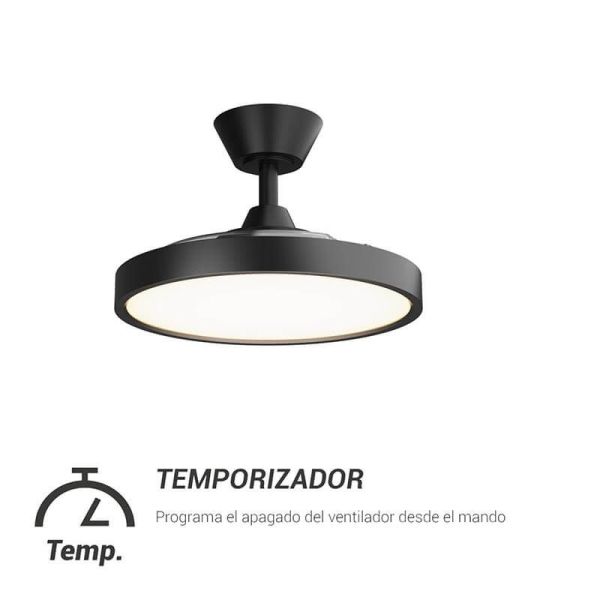 Ventilador de teto temporizador com lâminas retráteis BOMBAY S STYLE com luz LED regulável, Sulion preto