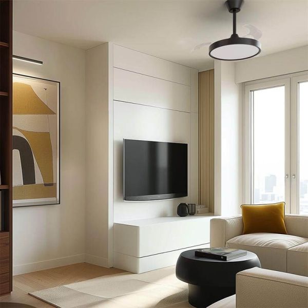 Salón Ventilador de Techo con aspas Retráctiles BOMBAY ESTILO S con Luz LED Regulable, Negro Sulion