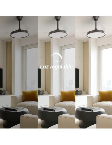 Ventilador de Techo con aspas Retráctiles BOMBAY ESTILO S con Luz LED Regulable, Negro Sulion