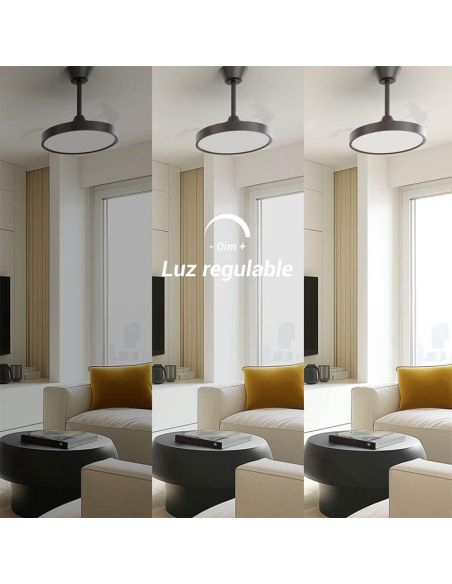 Ventilateur de plafond BOMBAY S STYLE avec pales rétractables et lumière LED à intensité variable, Sulion noir