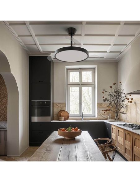 Ventilateur de Plafond de Cuisine Moderne BOMBAY STYLE M - Design avec Pales Rétractables et Lumière LED Noir Nature Wind